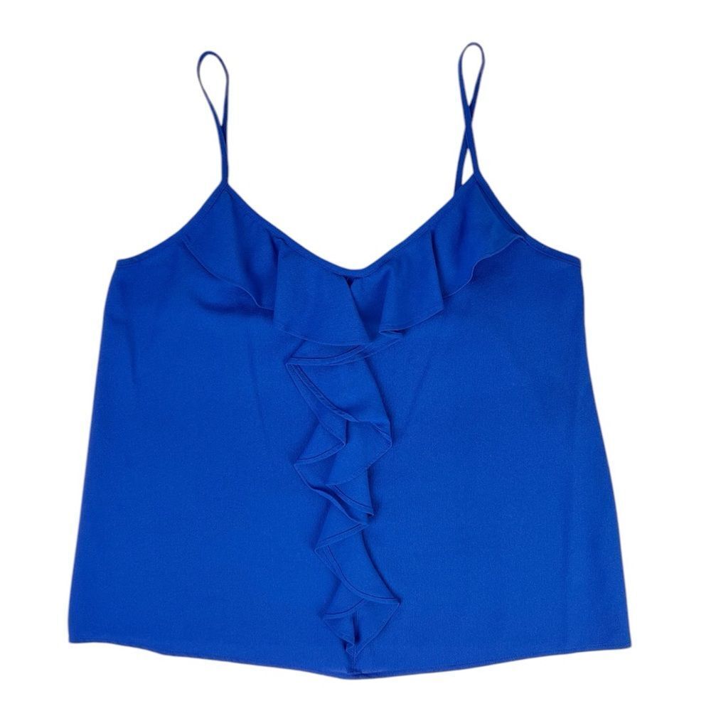 Paper Crane Bright Blue Spaghetti‎ Strap Tank Top Ruffle Front Size Small
